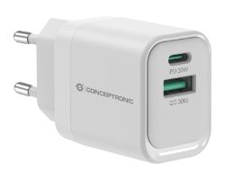 ALTHEA19W33 - Cargador de Pared CONCEPTRONIC 1xUSB-A 1xUSB-C 33W PD 3.0 QC Blanco (ALTHEA19W33)