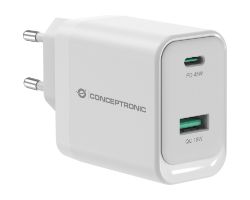 ALTHEA20W45 - Cargador de Pared CONCEPTRONIC 1xUSB-A 1xUSB-C 45W PD 3.0 QC Blanco (ALTHEA20W45)
