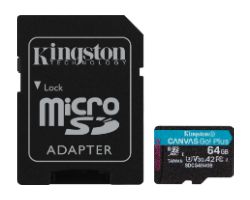 SDCG4/64GB - Tarjeta Memoria Kingston Micro SDXC Canvas Go Plus 200R 64Gb Clase 10 UHS-I Class 3 (U3) V30 A2 Lectura 200 Mb/s Negro/Turquesa + Adaptador SD (SDCG4/64GB)