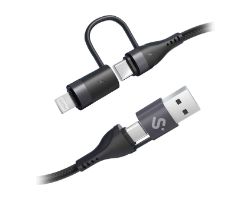 SUBCAB-4IN101 - Cable SUBBLIM USB-A/C/C/Lightning 60W 1m Negro (SUBCAB-4IN101)