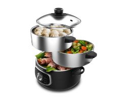 A01_EU01_100072 - Vaporera elctrica CECOTEC Vapovita SteelPot 1300W, con 3 recipientes de acero inoxidable y 10 L de capacidad total.(A01_EU01_100072)