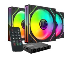 MF3DPROKIT - Ventilador MARS GAMING ARGB 3Unidades, 120mm, con HUB ARGBy mando a distancia. Negro(MF3DPROKIT)