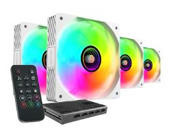 MFSI4KITW - Kit MARS GAMING 4Ventiladores ARGB 120mm Blanco +Hub con mado a distancia. (MFSI4KIT)