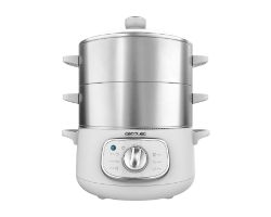 A01_EU01_100630 - Vaporera elctrica CECOTEC Vapovita SteelPot, 1300W, con 3 recipientes de acero inoxidable y 10L de capacidad total. Blanco. (A01_EU01_100630)
