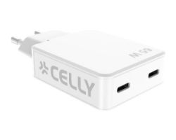 SLIMTC2C65WWH - Cargador de Pared CELLY GaN 65W 2xUSB-C Blanco (SLIMTC2C65WWH)
