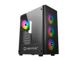 OUT5964 - Caja PC UNYKA Mir 100 ARGB USB 2.0 USB-A 3.0 ATX Negra (UK511303) (OUT5964). Buen estado. Leve golpe en pata trasera. Completa. (OUTLET)