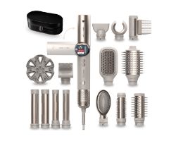 A01_EU01_114727 - Cepillo Moldeador de pelo Cecotec AirGlam 14in1 Flex Champagne, Cepillo moldeador, con 14 accesorios, funcin flex, pantalla digital y estuche de cuero. (A01_EU01_114727)