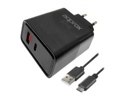 APPUSBWALL65W - Cargador de Pared Approx 65W Usb-C PD, Usb-A3.0 18w +Cable, Negro. (APPUSBWALL65W)