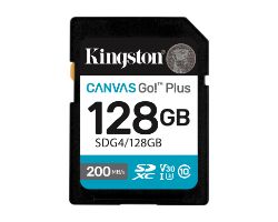 SDG4/128GB - Tarjeta Memoria Kingston SDXC Canvas Go Plus 128Gb Gen4 C10 UHS-I Class 3 (U3) V30 Lectura 200 MB/s Escritura 100 Mb/s Negro (SDG4/128GB)