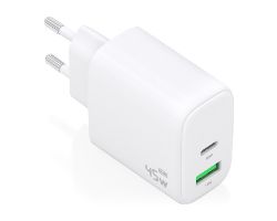 A110-0971 - Cargador de Pared AISENS GaN 45W 1xUSB-A QC 3.0 1xUSB-C PD 3.0 QC 4.0 Blanco (A110-0971)