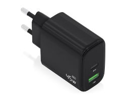 A110-0972 - Cargador de Pared AISENS GaN 45W 1xUSB-A QC 3.0 1xUSB-C PD 3.0 QC 4.0 Negro (A110-0972)