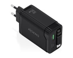 ASCH-65W3P071-BK - Cargador de Pared Aisens GaN 1Usb-A, 1Usb-C PD3.0, 65W Cable Retr�ctil Usb-C, Negro. (ASCH-65W3P071-BK)