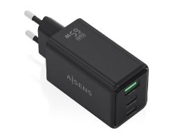 ASCH-65W3P073-BK - Cargador de Pared Aisens GaN 2Usb-C Usb-C 65W Negro (ASCH-65W3P073-BK)