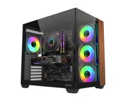 AB128534 - Caja Abysm Danuve Sava nature 285B Black, Cristal templado, panel frontal con acabado de madera, 120mm, Usb-C, ARGB, ATX (AB128534)