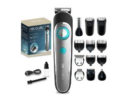 A01_EU01_100059 - Cortapelo Cecotec PrecisionCare Multigrooming Trimmer con 6 cabezales, con 5 peines en medidas de 3/6/9/12/15 mm, y 2 peines regulables de 1 a 10 mm y de 11 a 20 mm, un peine corporal y resistencia IPX7.(A01_EU01_100059)