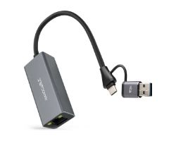 10.03.0411 - Conversor Nanocable USB-A+USB-C/M 3.0 a RJ45 15cm Gris (10.03.0411)