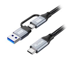 128432 - Cable EQUIP USB-C/USB-C + Adaptador USB-A 100W Trenzado 2m Negro (128432)