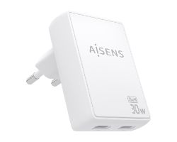 ASCH-30W2P075-W - Cargador de Pared AISENS GaN 30W PD 3.0 QC 3.0 2xUSB-C Blanco (ASCH-30W2P075-W)
