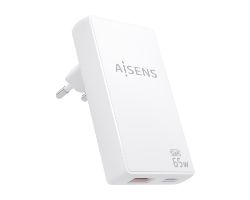 ASCH-65W2P076-W - Cargador de Pared AISENS GaN 65W PD 3.0 QC 3.0 1xUSB-A 1xUSB-C Blanco (ASCH-65W2P076-W)