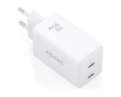 ASCH-65W2P078-W - Cargador de Pared AISENS GaN 65W PD 3.0 QC 3.0 2xUSB-C Blanco (ASCH-65W2P078-W)