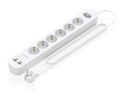 ASPS-2A2C16-W - Regleta AISENS 6 Tomas 2xUSB-C 2xUSB-A PD 3.0 QC 3.0 Cable 1.4m Blanca (ASPS-2A2C16-W)