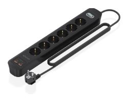 ASPS-2A2C17-BK - Regleta AISENS 6 Tomas 2xUSB-C 2xUSB-A PD 3.0 QC 3.0 Cable 1.4m Negra (ASPS-2A2C17-BK)