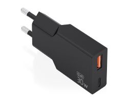 A110-1005 - Cargador de Pared AISENS Slim GaN 30W PD/QC 3.0 1xUSB-A 1xUSB-C Negro (A110-1005)