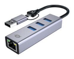 ABBY25G - Adaptador CONCEPTRONIC USB-A+USBC a 3xUSB-A/1xRJ45 Ethernet LAN GbE Cable 0.18m Gris (ABBY25G)
