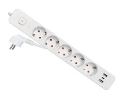 EQ245555 - Regleta EQUIP 5xSchuko 2xUSB-A 1xUSB-C Interruptor Blanca (EQ245555)