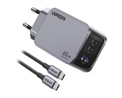 25871 - Cargador Ugreen GaN 65W 1xUSB-A 2xUSB-C Carga R�pida Gris (25871)
