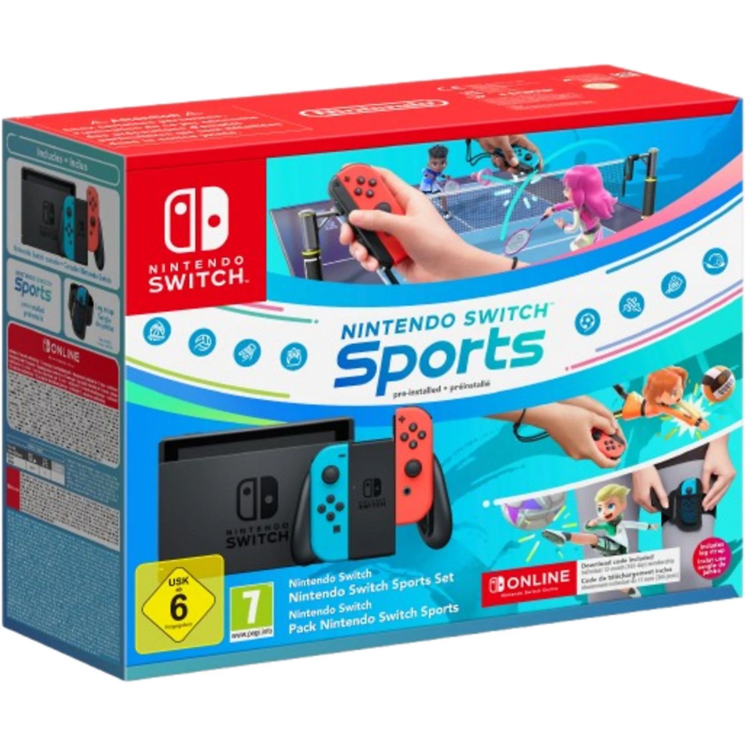 10014336 - Consola Nintendo Switch LCD 6.2? Tctil Analgica/Digital 32Gb USB-A/C HDMI WiFi Bluetooth 4.1 + 2 Mandos Joy-Con + Juego Nintendo Switch Sports Azul/Roja (10014336)