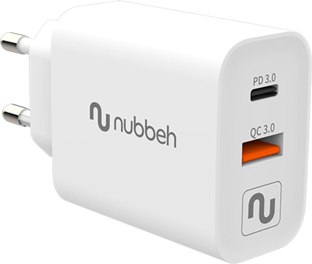 NBWALLCHUSBCW43 - Cargador Pared NUBBEH 43W Usb-A Usb-C QC3.0 Blanco (NBWALLCHUSBCW43)