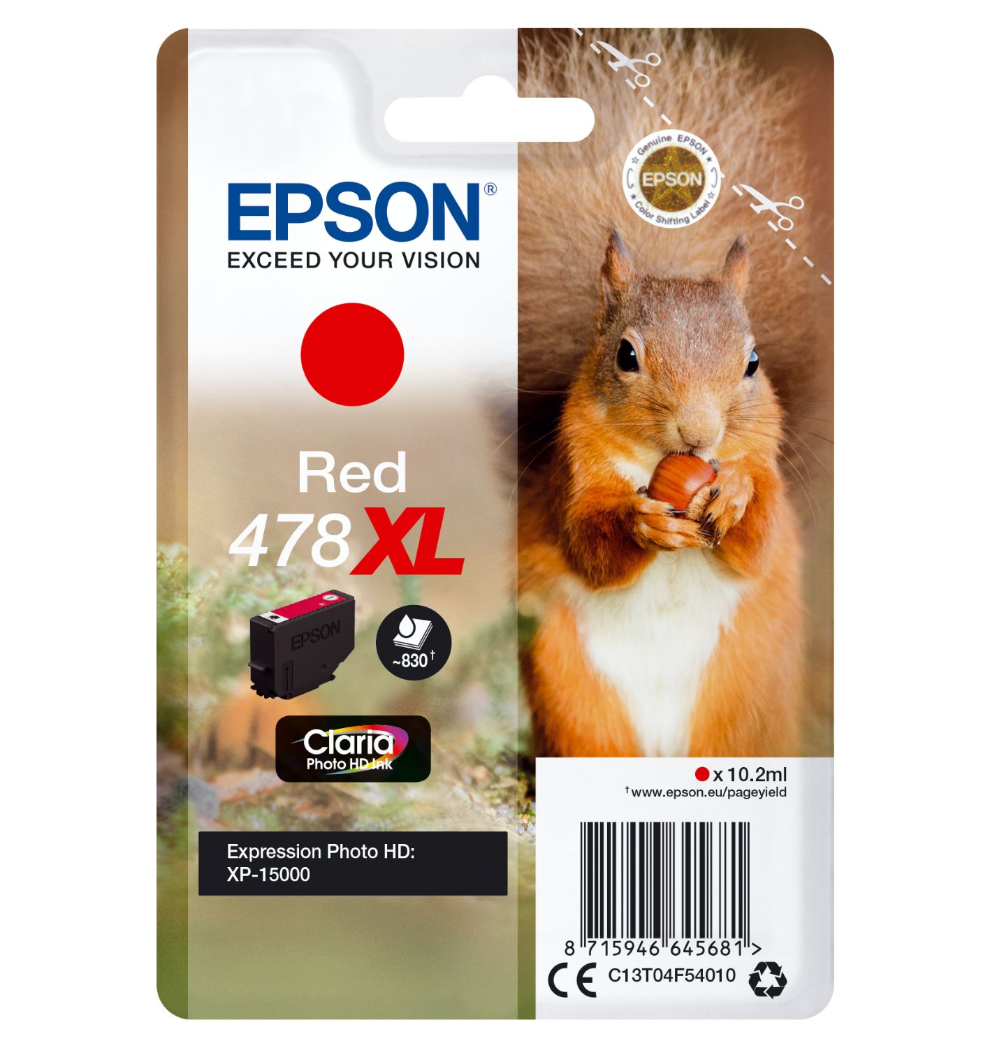 C13T04F54010 - Tinta Epson Claria Photo HD 478XL Rojo (C13T04F54010)