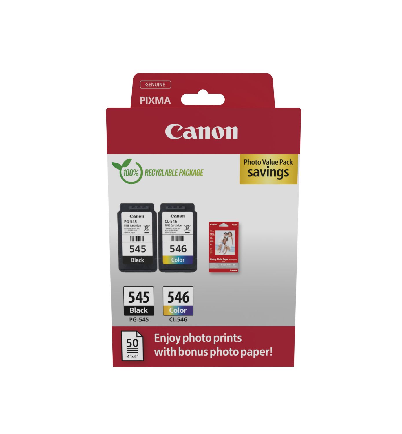 8287B008 - Tinta Canon EcoPack PG-545+CL-546 + 50 Hojas Papel Fotogrfico 10x15 (8287B008)