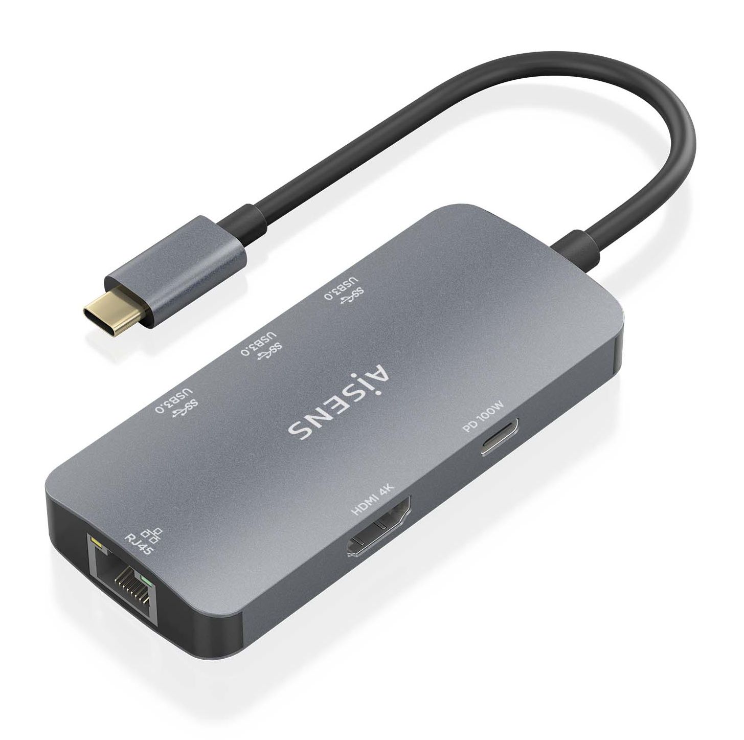 ASUC-6P019-GR - Docking Station AISENS USB-C a 1xHDMI/3xUSB-A/1xUSB-C PD 100W/RJ45 Gris (ASUC-6P019-GR)