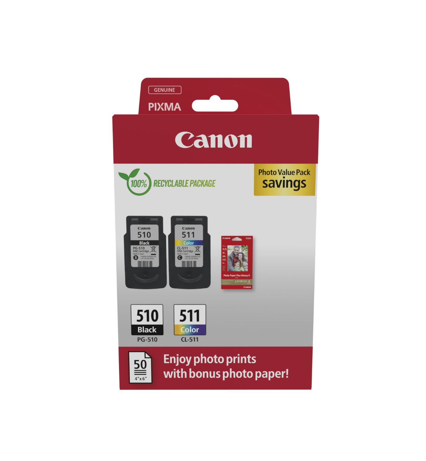 2970B017 - Tinta Canon PG-510/CL-511 Pack Negro/Color + Papel Fotogr�fico 10x15cm (2970B017)