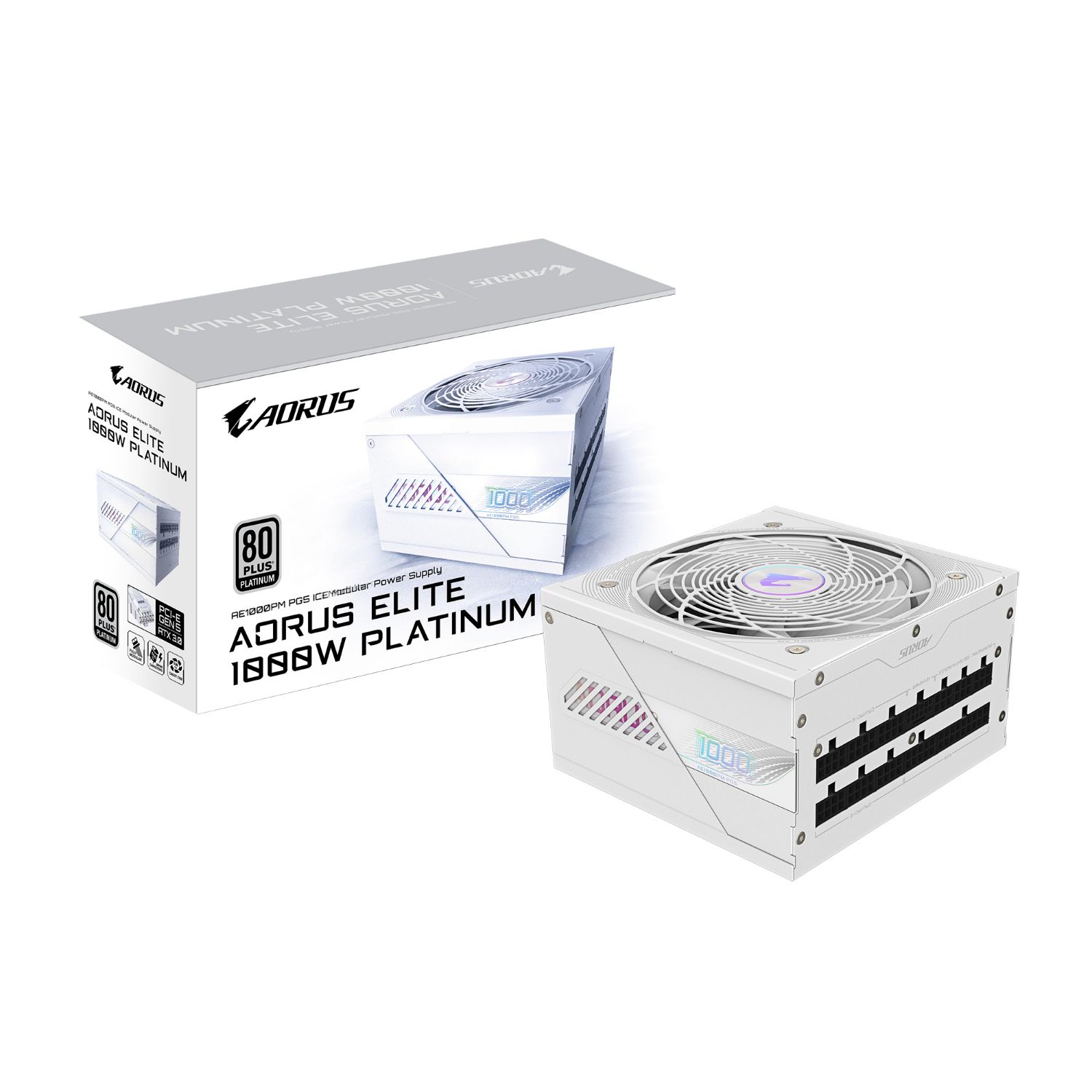 GP-AE1000PM PG5 ICE - Fuente GIGABYTE AORUS ELITE ATX 1000W Modular 20+4 pin ATX 4xMolex 6xSATA 80 Plus Platinum Blanca (GP-AE1000PM PG5 ICE)