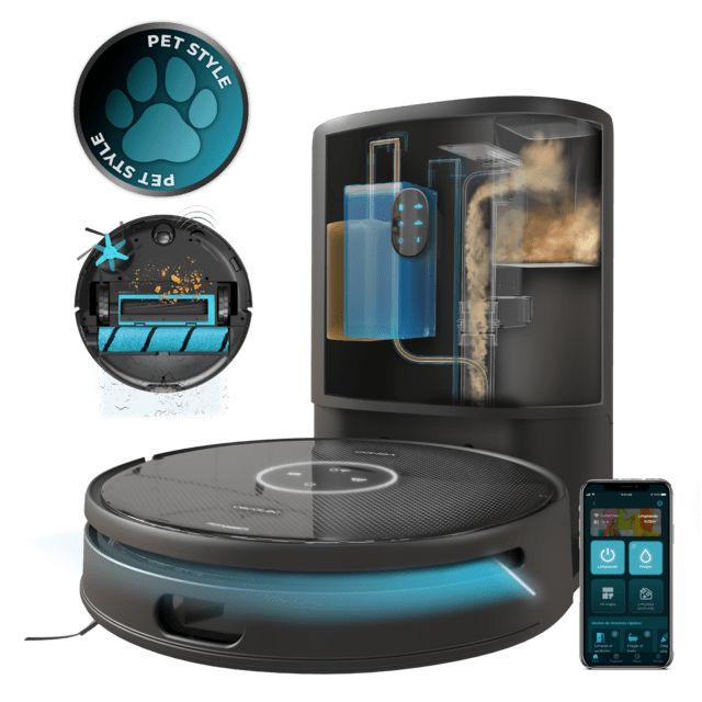 A01_EU01_100829 - Robot Aspirador/Friegasuelos CECOTEC Conga 14090 Twice Roller Home&Fill Base de Autovaciado de Polvo/Agua Sucia y Rellenado de Agua Limpia 8000 Pa WiFi Bluetooth APP (A01_EU01_100829)