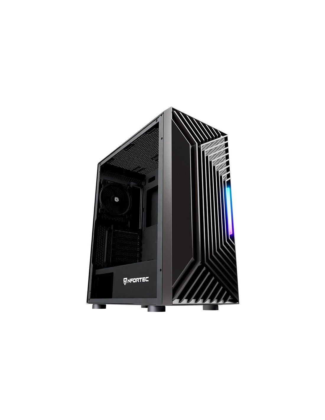 NF-CS-NERVIA-B - Caja Nfortec Nervia Ventana Lateral de Cristal Templado RGB 2xUSB 2.0 1xUSB-A 3.0 ATX mATX ITX EATX Negra (NF-CS-NERVIA-B)