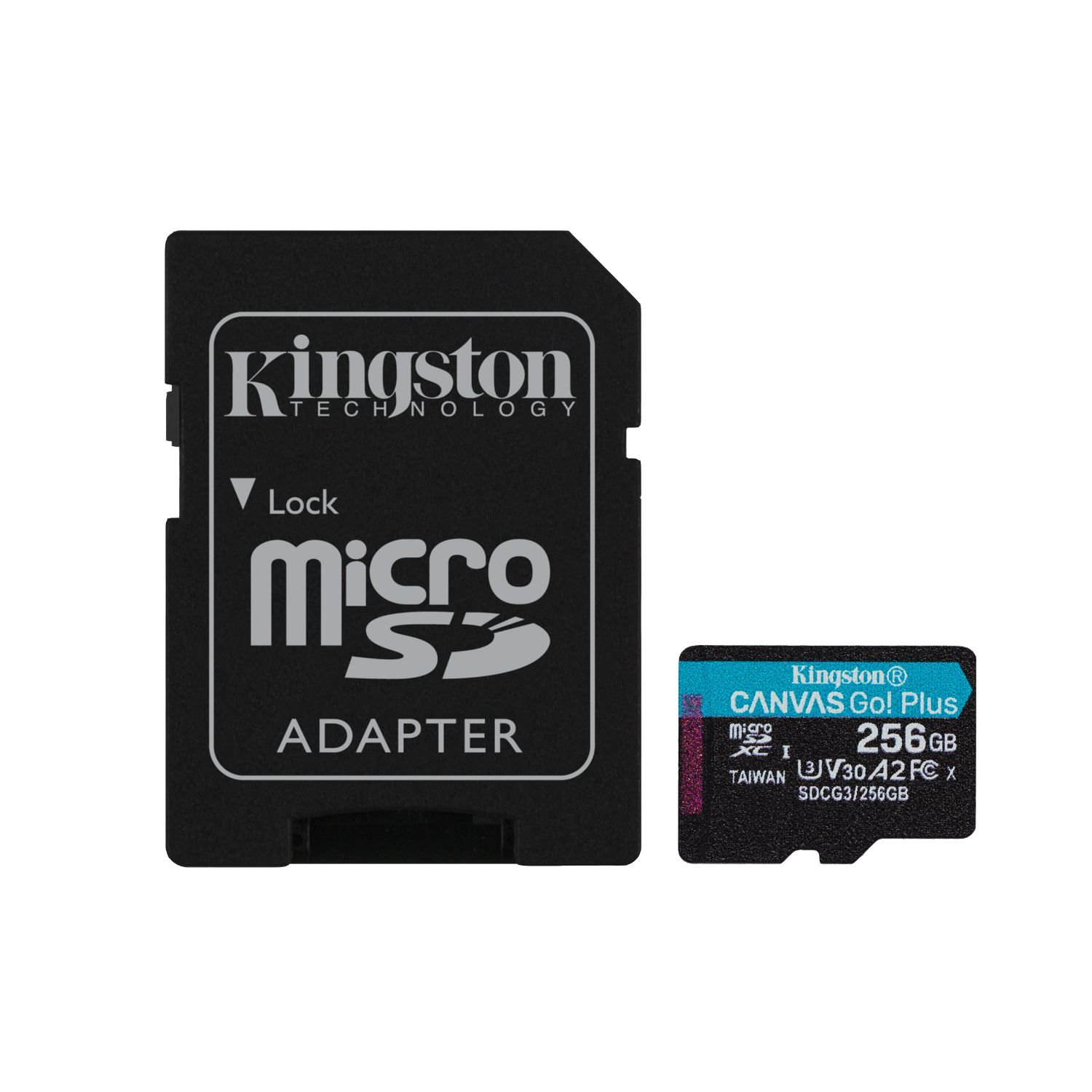 SDCG3/256GB - Tarjeta Memoria Kingston Micro SDXC Canvas Go Plus 128Gb Clase 10 UHS-I Class 3 (U3) V30 Lectura 170 Mb/s Escritura 90 Mb/s Negro + Adaptador SD (SDCG3/256GB)