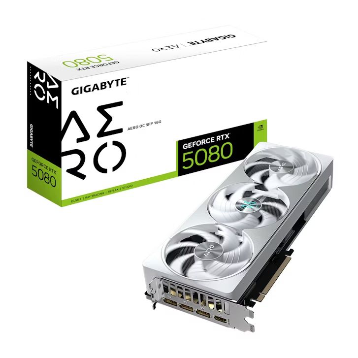 9VN5080AO-00-G10 - Tarjeta Grfica GIGABYTE Nvidia GeForce RTX 5080 AERO OC SFF 16Gb GDDR7 3xDP 1xHDMI PCIe 5.0 OpenGL 4.6 DirectX 12.0 (9VN5080AO-00-G10)