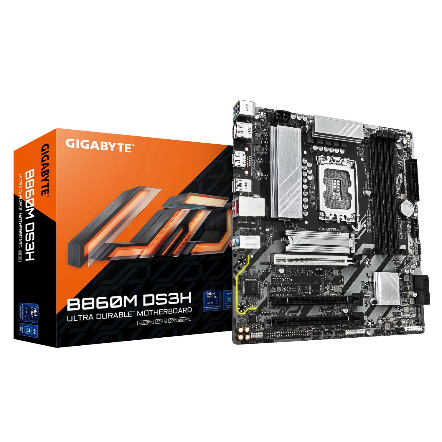9MB86MDS3-00-G10 - Placa base GIGABYTE B860M DS3H: (LGA1851) 4DDR5 M2 SATA3 PCIe USB 2.0 USB-A 3.0 USB-A 3.1 DP HDMI RJ45 PS/2 7.1 mATX Ethernet 2.5GbE