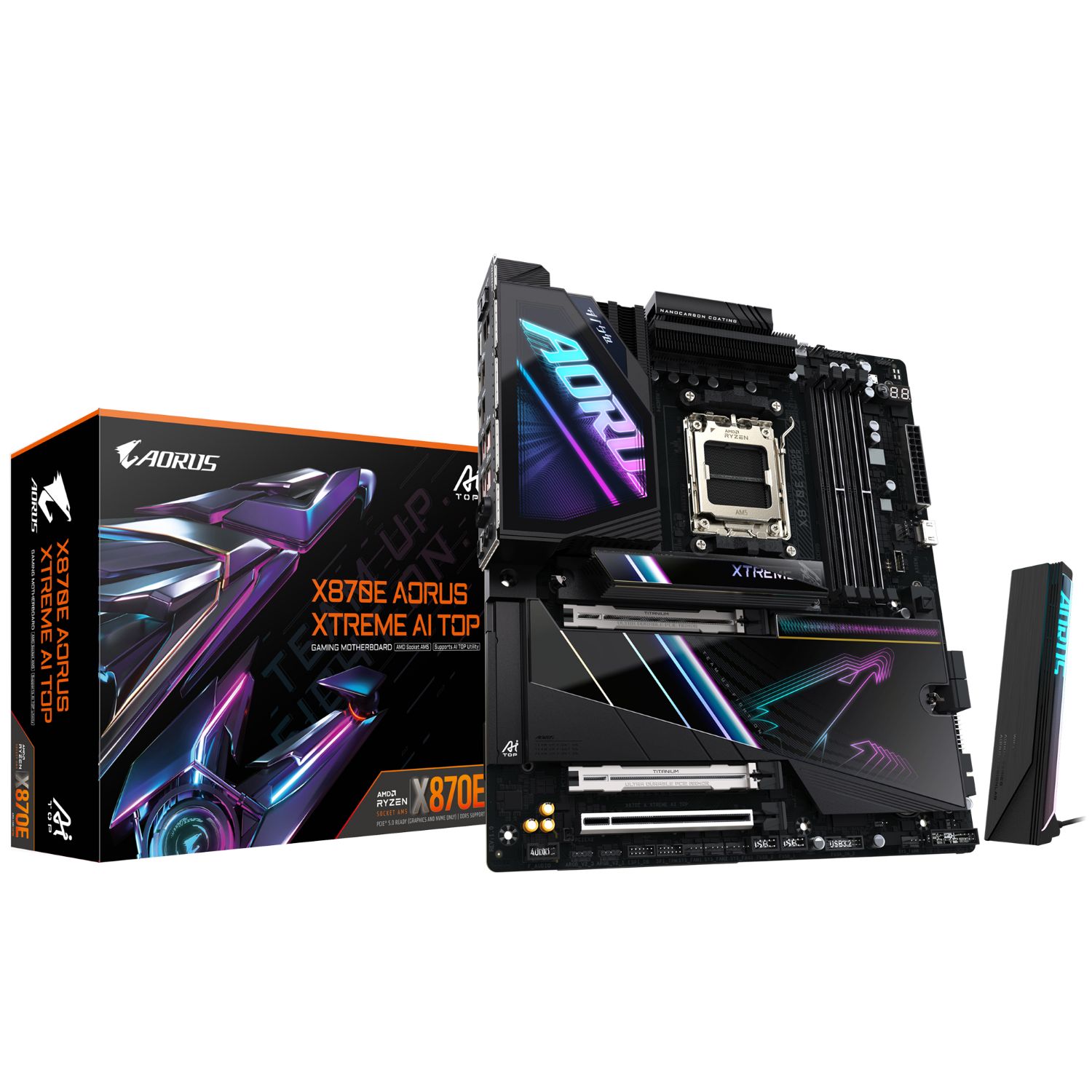 9AX87EXAT-00-G10 - Placa base GIGABYTE X870E AORUS XTREME AI TOP:(AM5) 4DDR5 M.2 SATA3 PCIe USB 2.0 USB-A 3.1 USB-C 4.0 DP HDMI RJ45 7.1 ATX WiFi 7 Bluetooth 5.3 Ethernet 10GbE