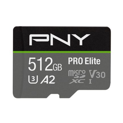 P-SDUX512U3100PRO-GE - Tarjeta Memoria PNY Micro SDXC Pro Elite 512Gb Clase 10 UHS-I Class (U3) V30 Lectura 100 Mb/s Escritura 90 Mb/s Gris/Negro (P-SDUX512U3100PRO-GE)