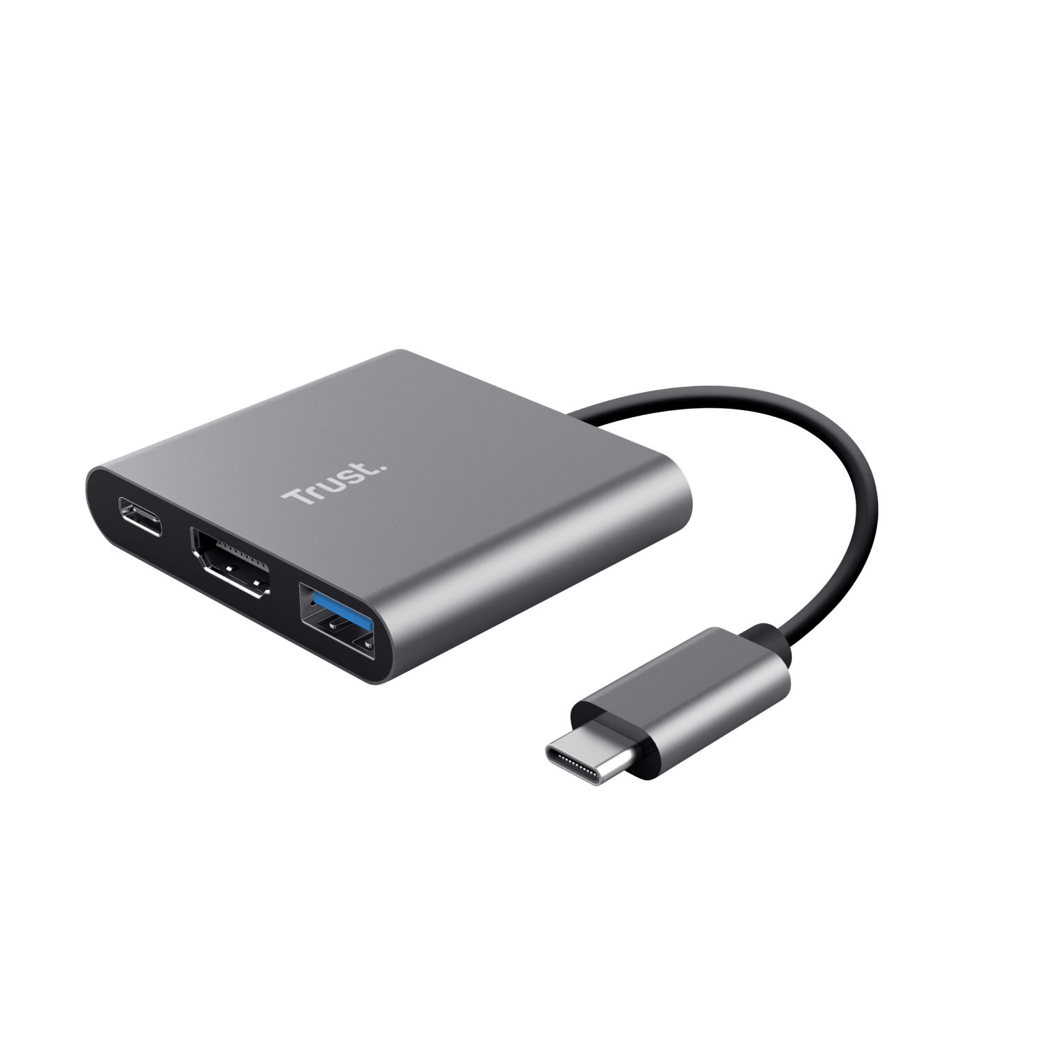 23772 - Adaptador Trust Dalyx 3en1 USB-C a USB-A 3.0/1xUSB-C 3.0/1xHDMI 1.4 Auminio/Negro (23772)
