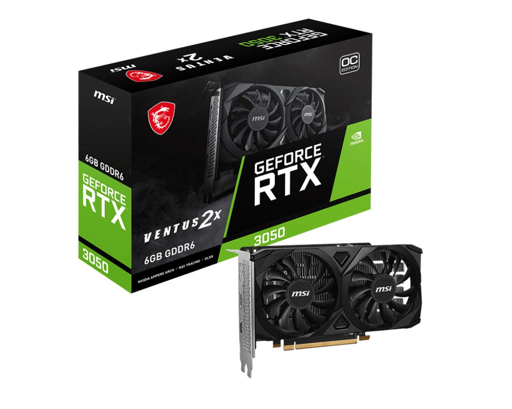 912-V812-056 - Tarjeta Grfica MSI RTX 3050 VENTUS 2X E 6G OC 6Gb GDDR6 1xDP 1.4a 2xHDMI 2.1 8xPCIe 4.0 HDCP Nvidia G-Sync OpenGL 4.6 DirectX 12 Ultimate (912-V812-056)
