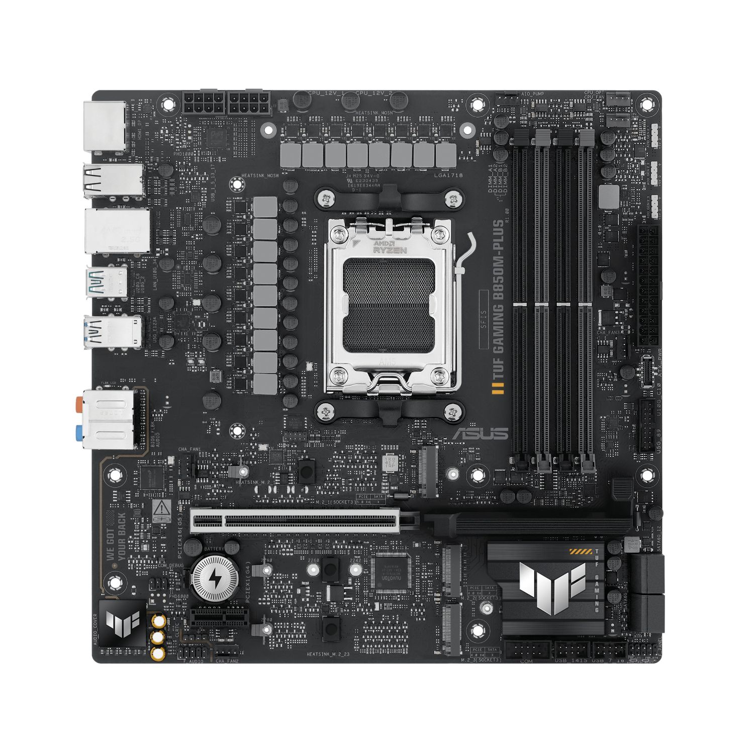 90MB1IX0-M0EAY0 - ASUS TUF GAMING B850M-PLUS: (AM5) 4DDR5 M.2 SATA3 PCIe USB 2.0 USB-A 3.0/3.1 DP HDMI 7.1 mATX Ethernet 2.5GbE