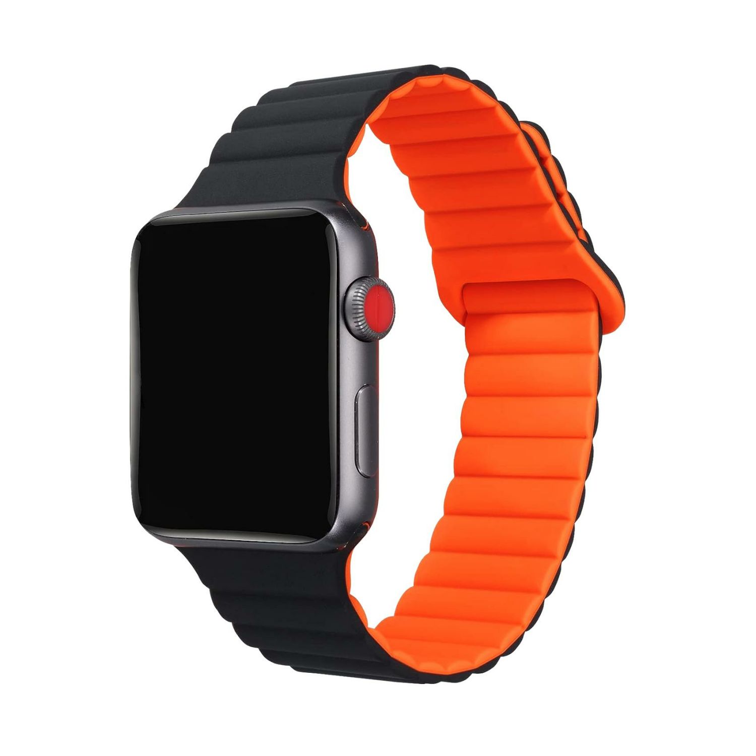 WBANDMAGBKOR - Correa CELLY Apple Watch 42/44/45mm Silicona Negro/Naranja (WBANDMAGBKOR)