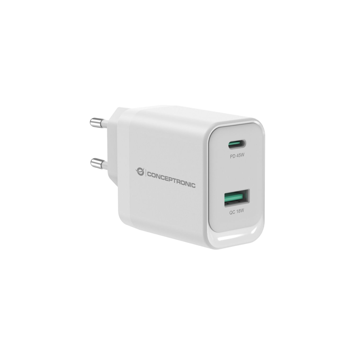 ALTHEA20W45 - Cargador de Pared CONCEPTRONIC 1xUSB-A 1xUSB-C 45W PD 3.0 QC Blanco (ALTHEA20W45)