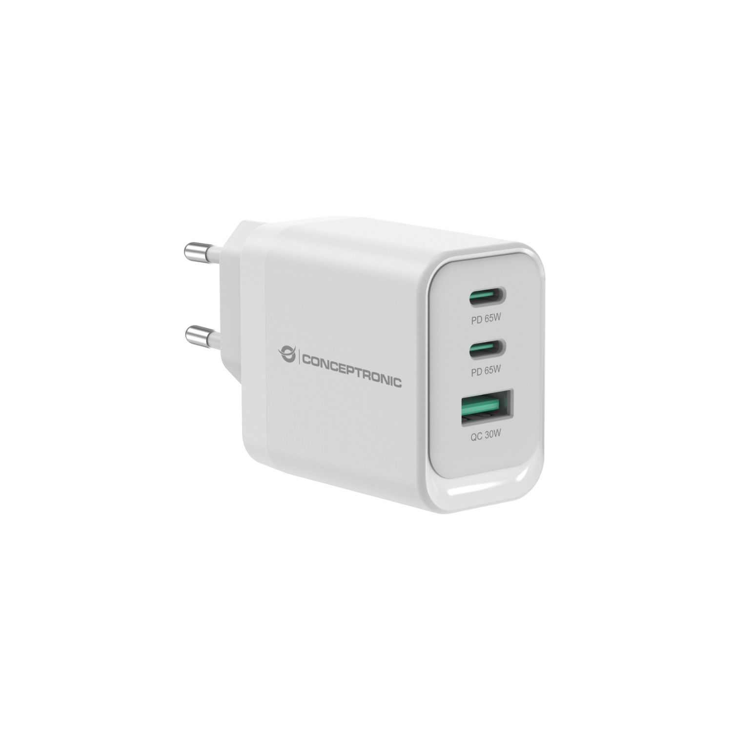 ALTHEA21W65 - Cargador de Pared CONCEPTRONIC 1xUSB-A 2xUSB-C 65W PD 3.0 QC Blanco (ALTHEA21W65)